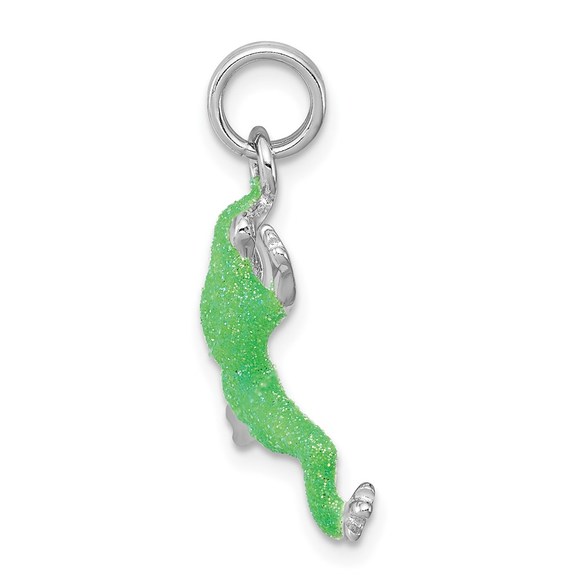 925 Sterling Silver Rhodium-plated Green Enamel Frog Bracelet or Necklace Charm - Picture 2 of 4